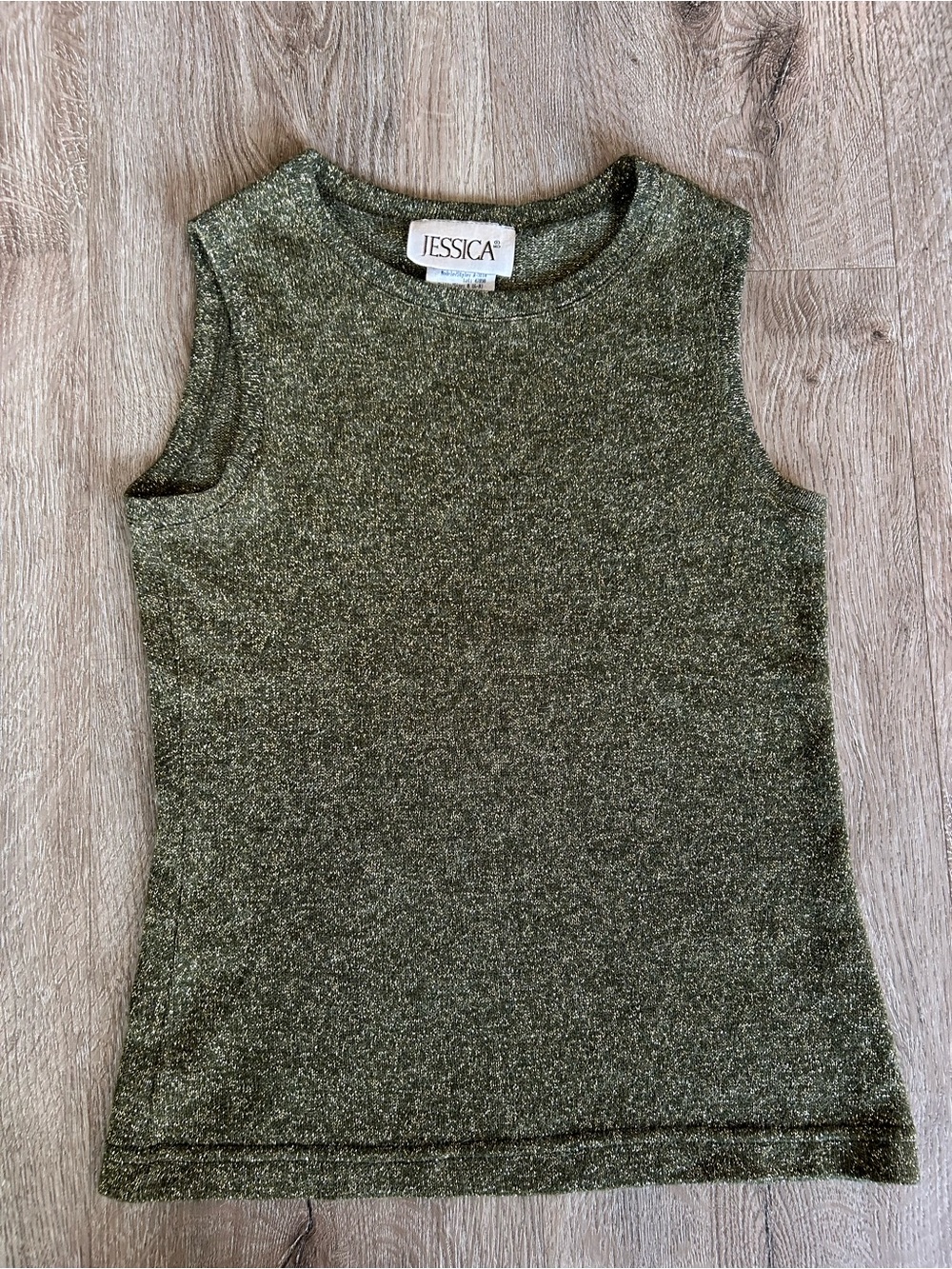 Vtg Jessica Olive Metallic Sleeveless Knit Tank